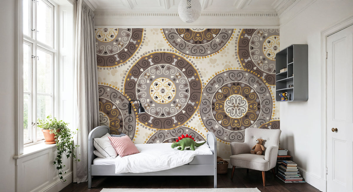 Otomi Dogs VI Neutral Mural Wallpaper - room preview 04