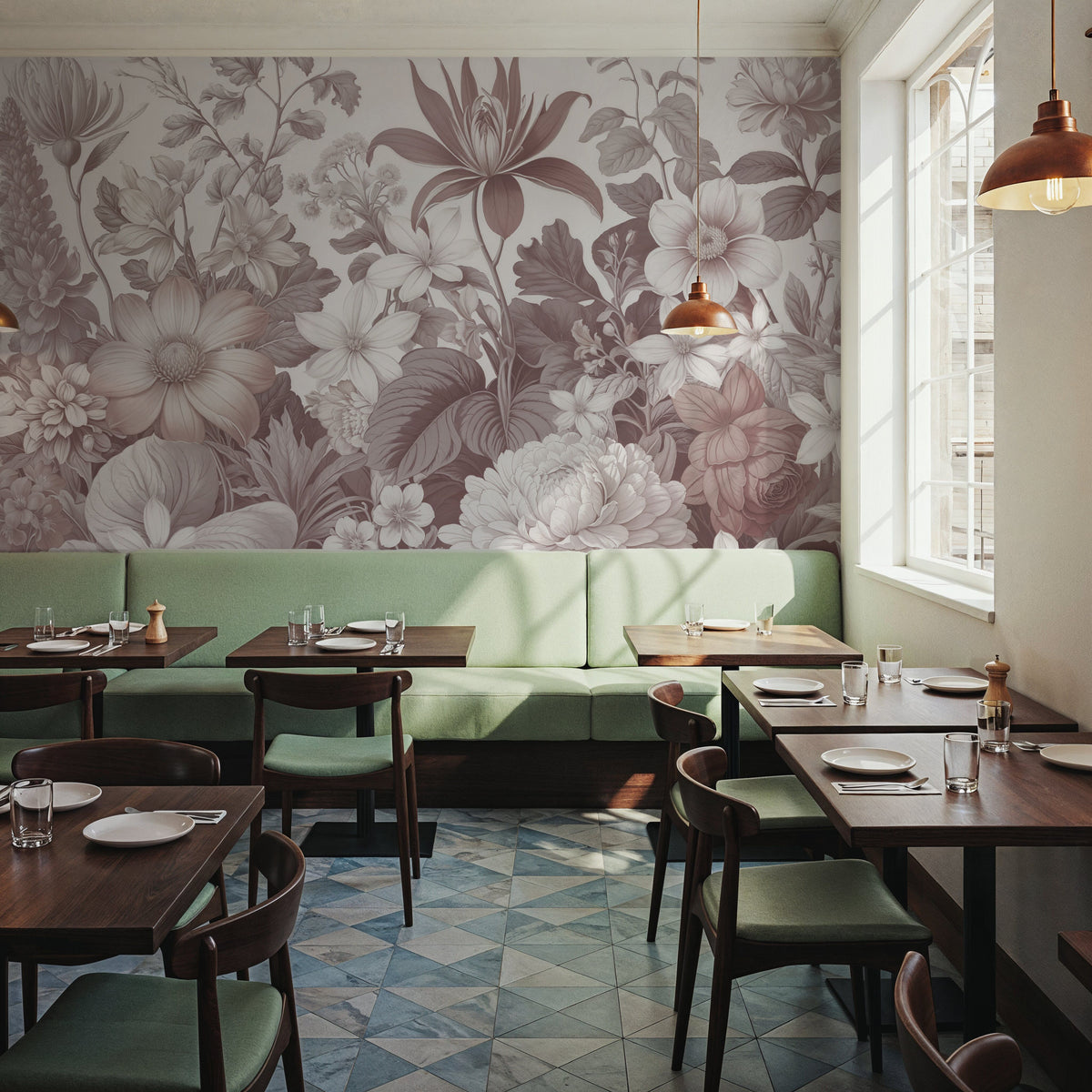 Dahlia Days, Dusty Pink Mural Wallpaper - room preview 04