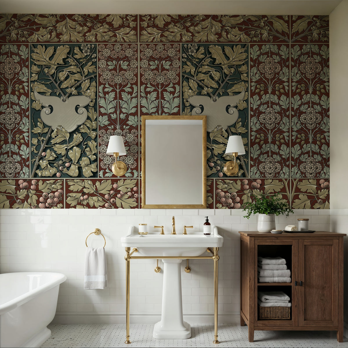 Flowers and Berries Red Mural Wallpaper - room preview 04