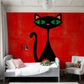 Retro Cat, Red Mural Wallpaper - room preview 04