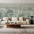 Misty Green Forest Mural Wallpaper - room preview 04