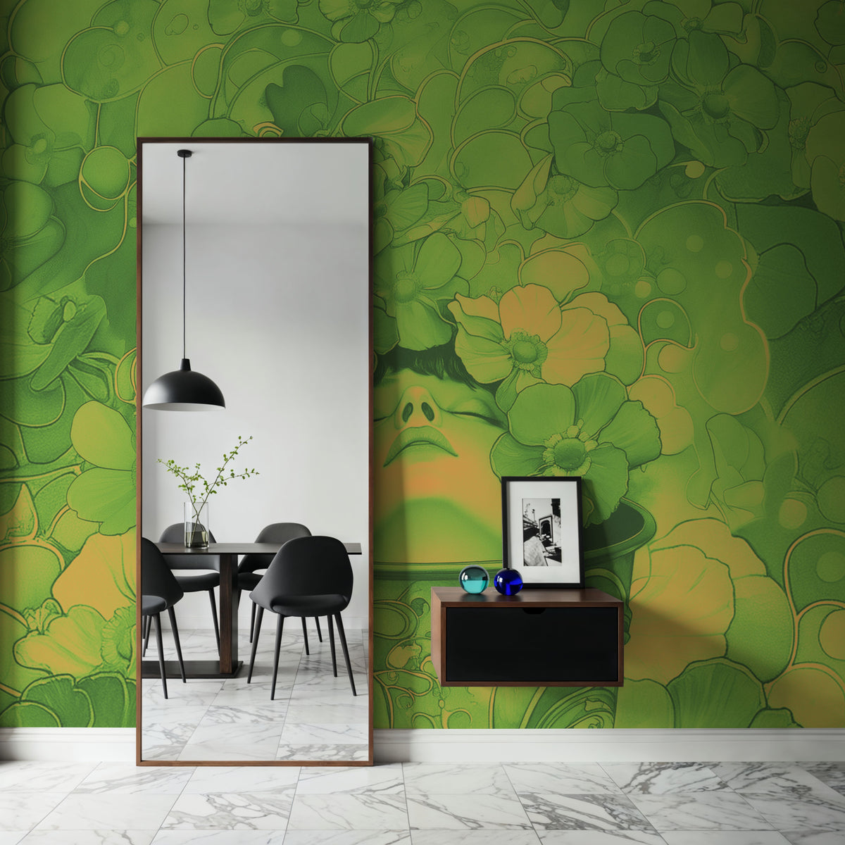 The Bucket of List Green Orange Mural Wallpaper - room preview 04