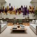 Lisbon Portugal Skyline Purple & Gold Mural Wallpaper - room preview 04