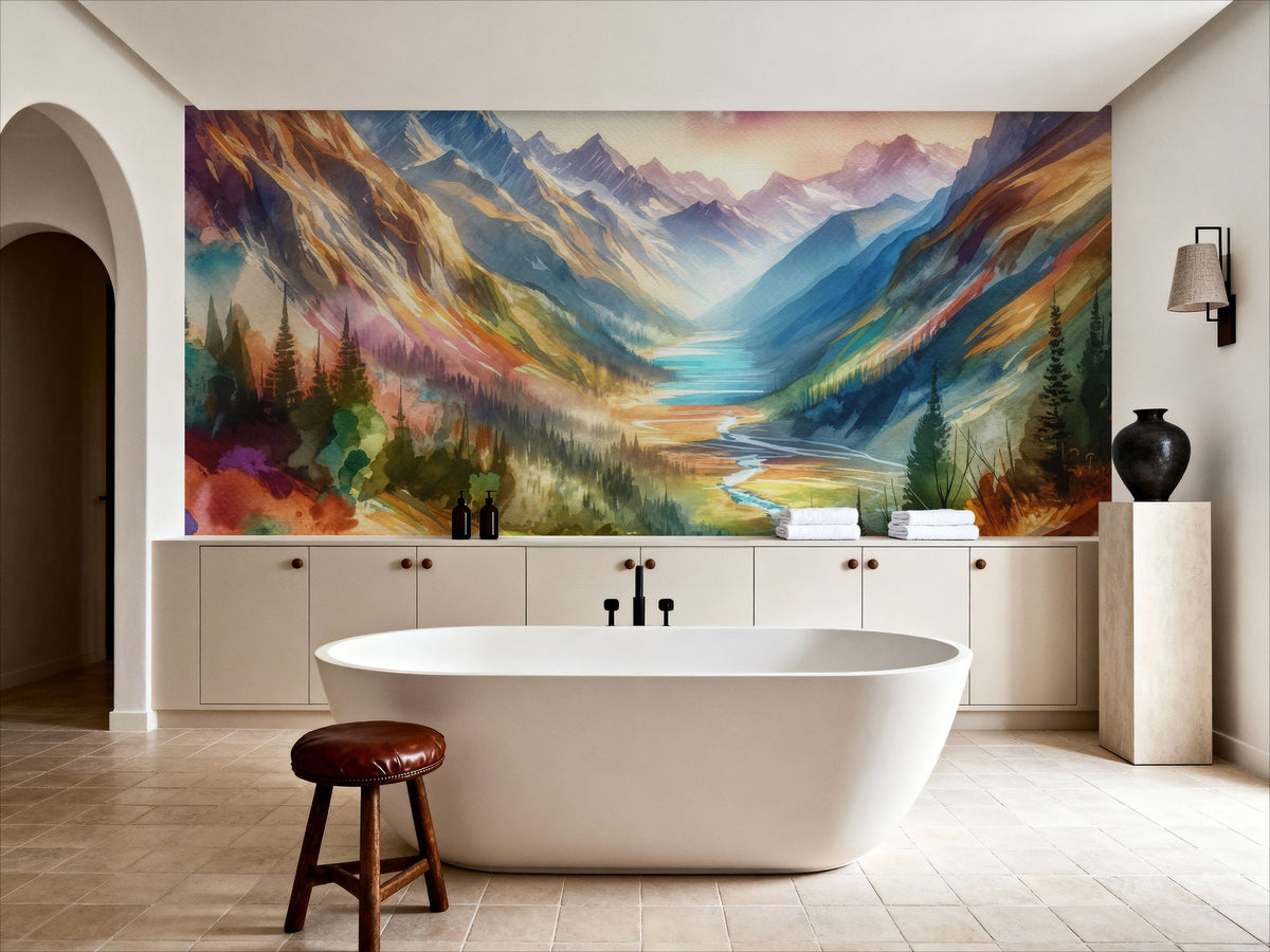 Colorful Mountain Valley Landscape Mural Wallpaper - room preview 04