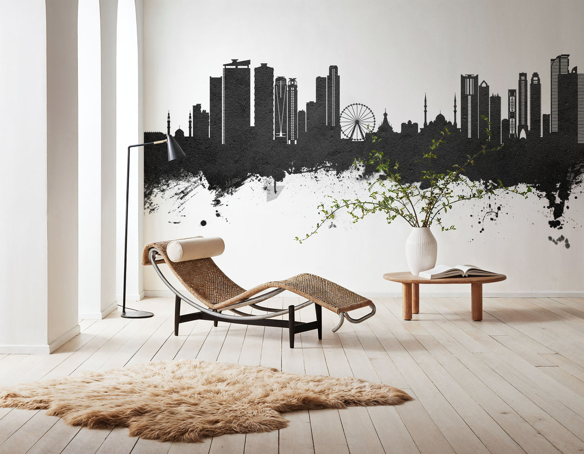 Sharjah Skyline Black & White Mural Wallpaper - room preview 04