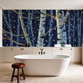 Snowy Birch Grove At Night Mural Wallpaper - room preview 04