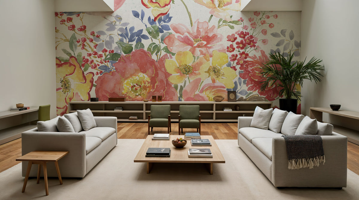 Floral Focus White Mural Wallpaper - room preview 04