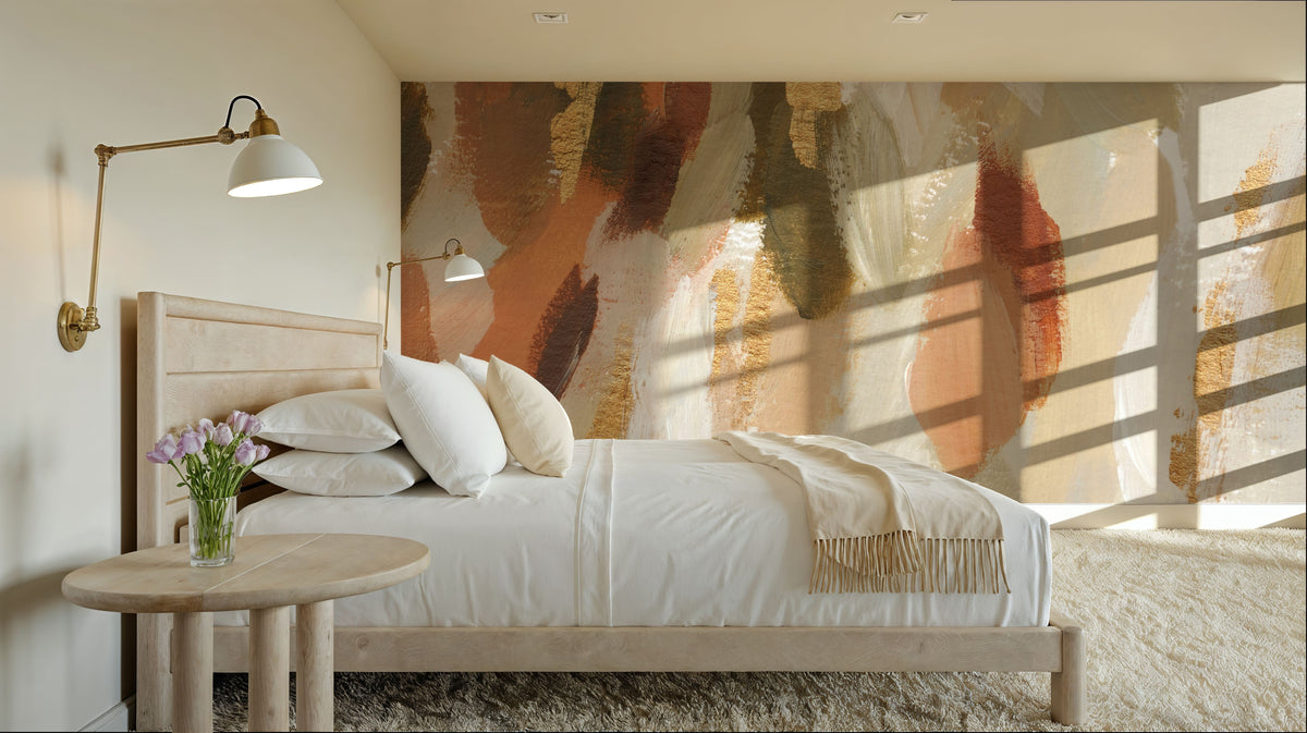 Golden Abstract Composition Mural Wallpaper - room preview 04