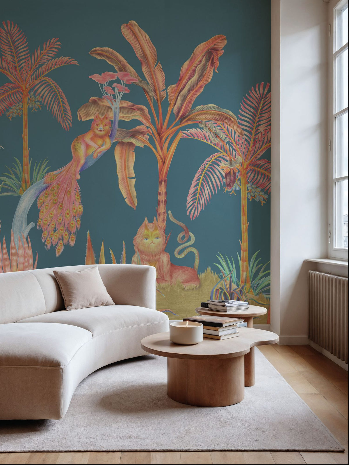 Colorful Jungle, Turqouise Mural Wallpaper - room preview 04