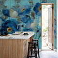Aquamarine Floral on Blue Mural Wallpaper - room preview 04