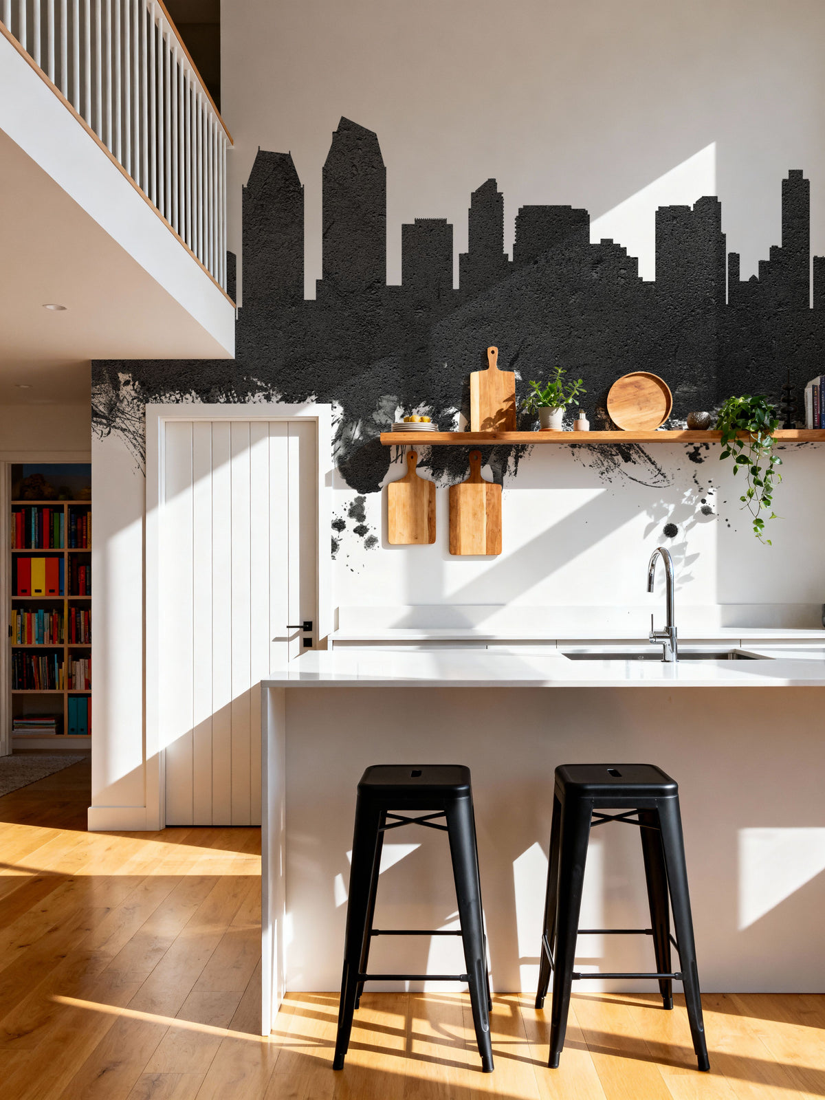 San Diego California Skyline Black & White Mural Wallpaper - room preview 04