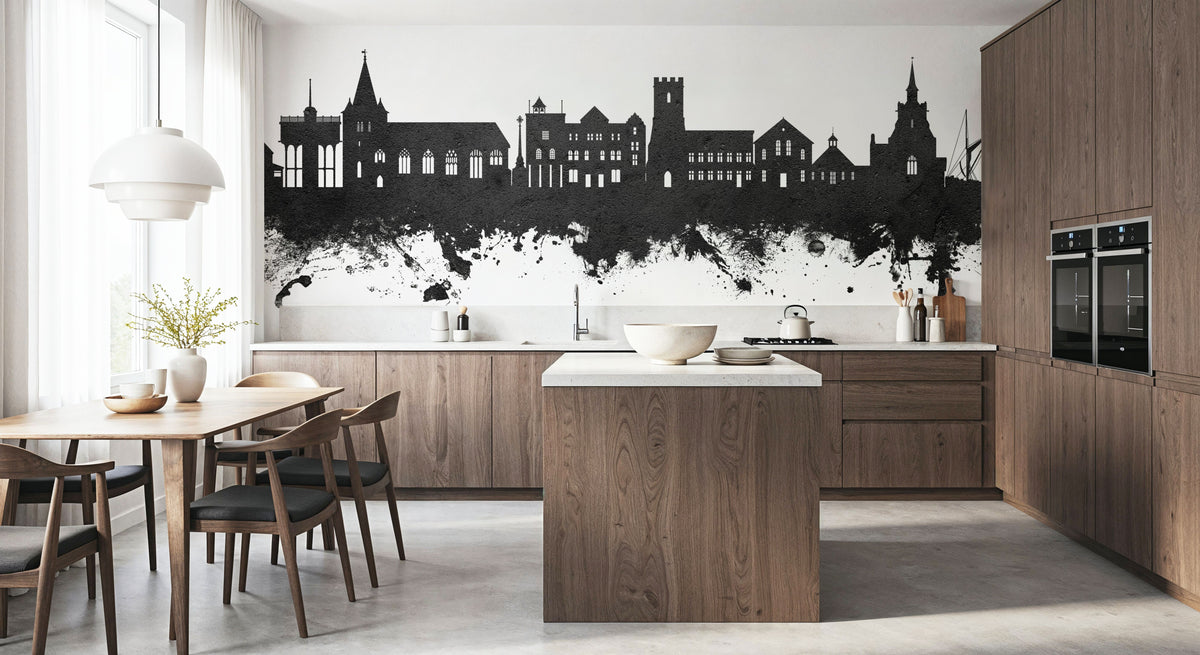 Maldon England Skyline Black & White Mural Wallpaper - room preview 04