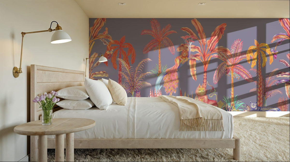 Colorful Jungle, Periwinkle Mural Wallpaper - room preview 04