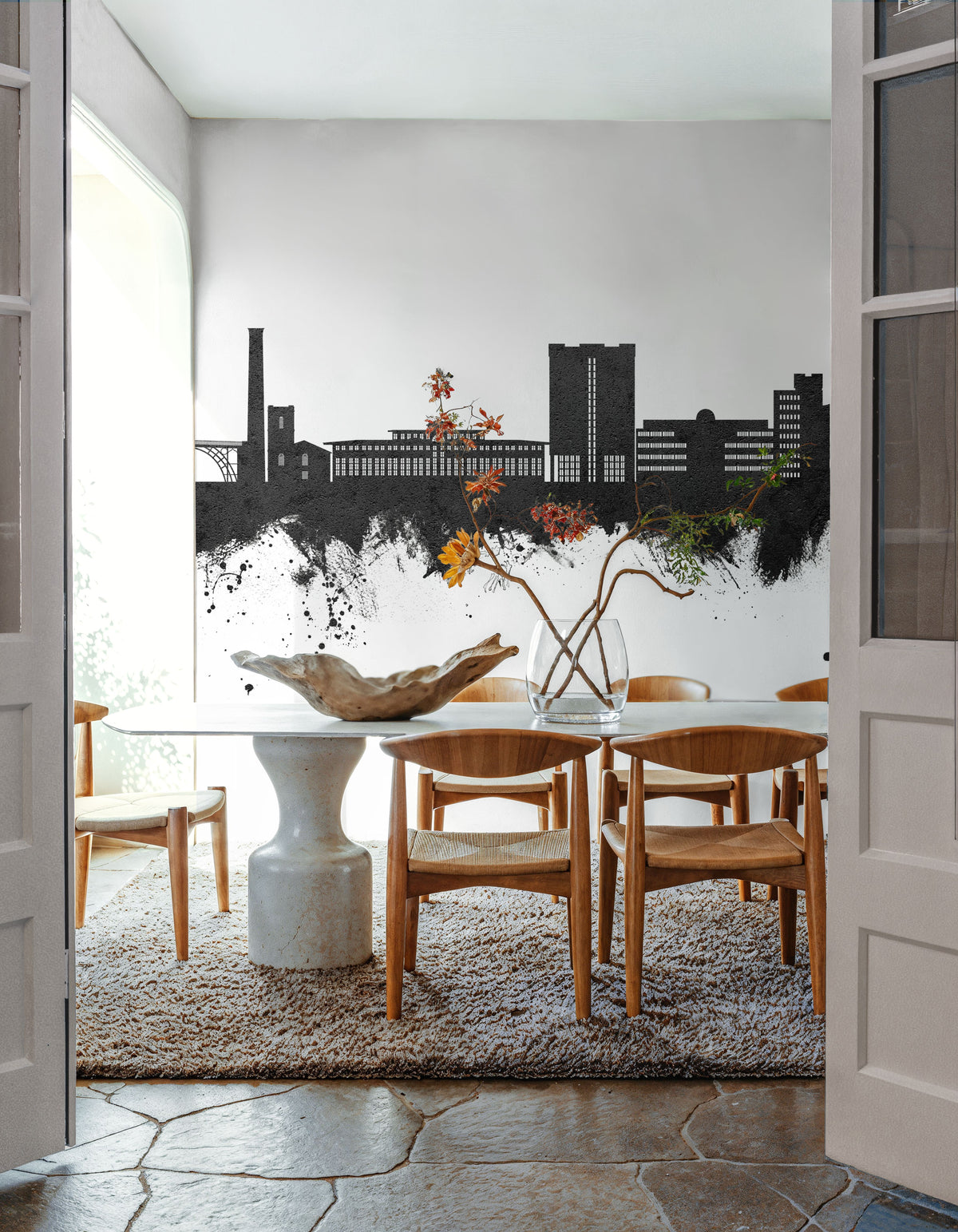 Telford England Skyline Black & White Mural Wallpaper - room preview 04