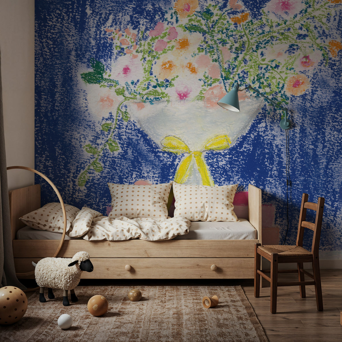 Flower Vases and Books Square Mural Wallpaper - room preview 04