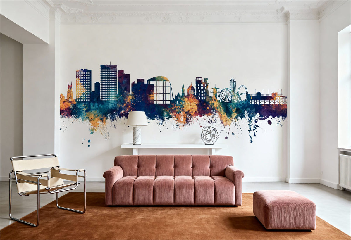 Southend-on-Sea England Skyline Blue & Bronze Mural Wallpaper - room preview 04