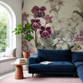 The Tenderness of Orchids, Burgundy Mural Wallpaper - room preview 04