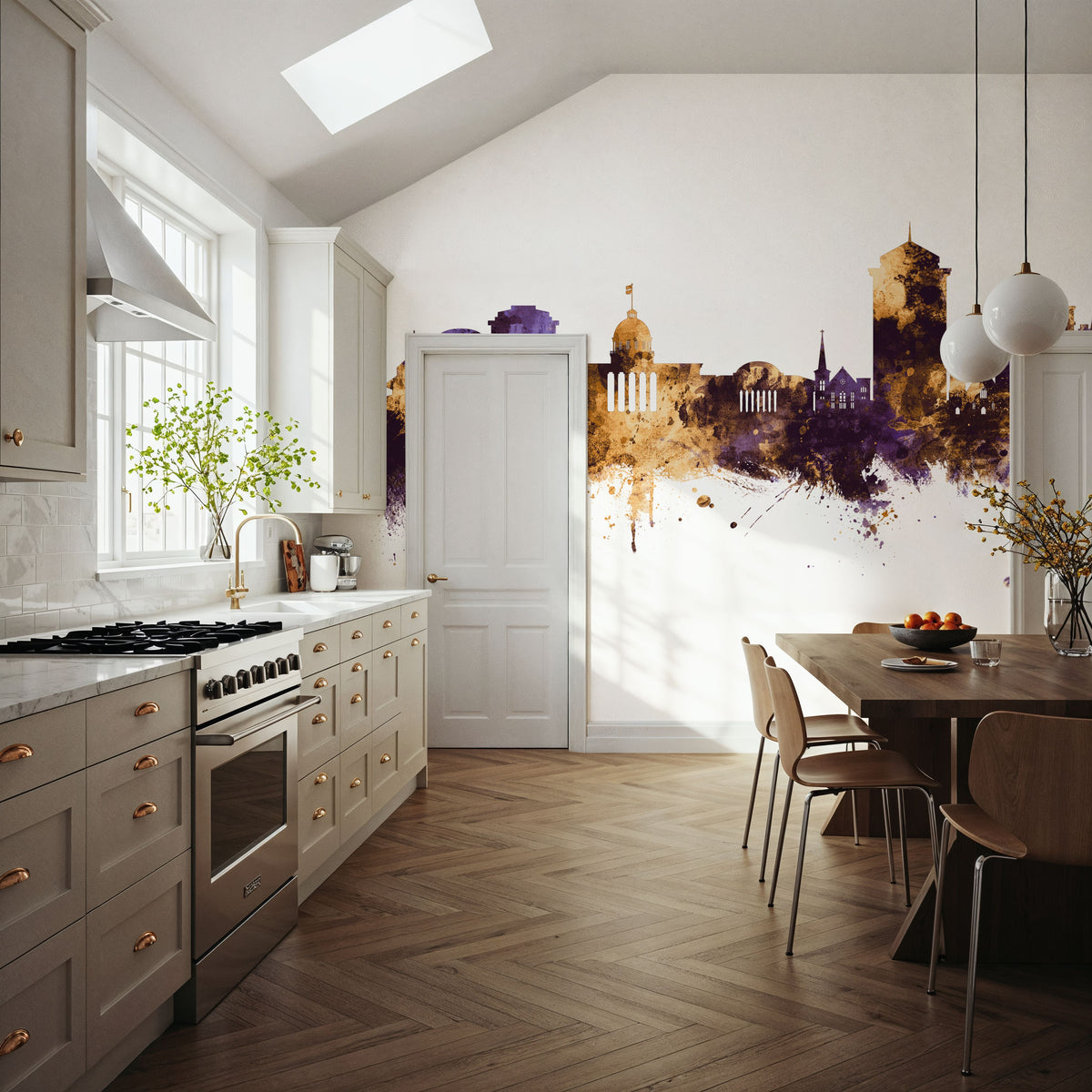 Montgomery Alabama Skyline Purple & Gold Mural Wallpaper - room preview 04