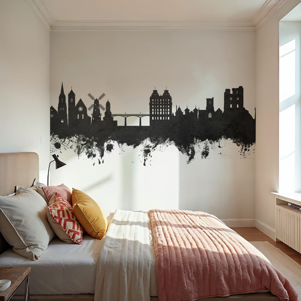 Scarborough England Skyline Black & White Mural Wallpaper - room preview 04