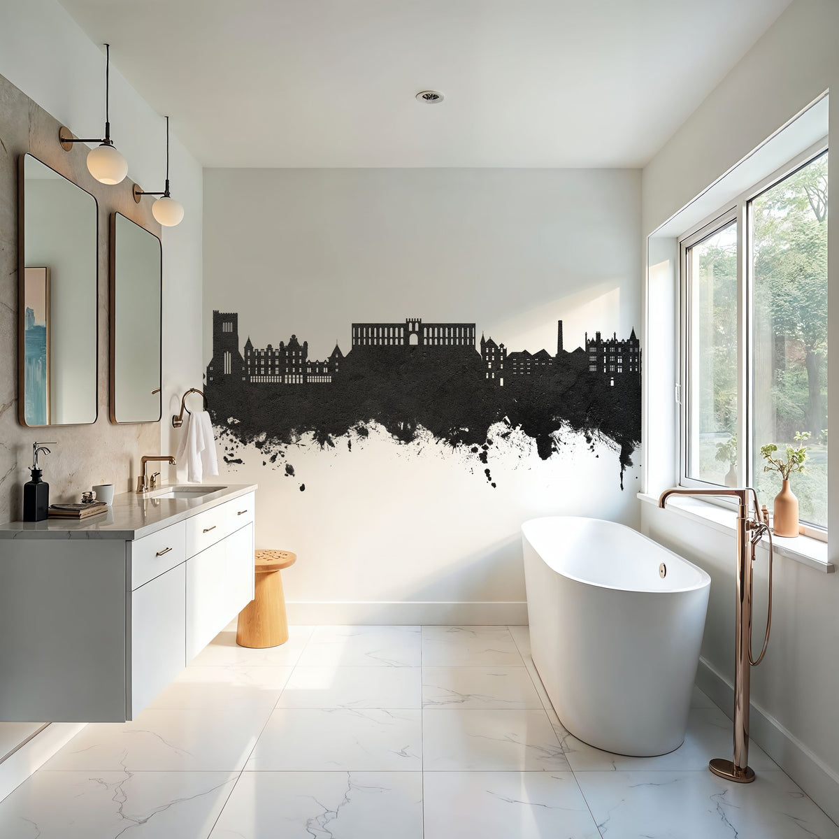 Oban Scotland Skyline Black & White Mural Wallpaper - room preview 04