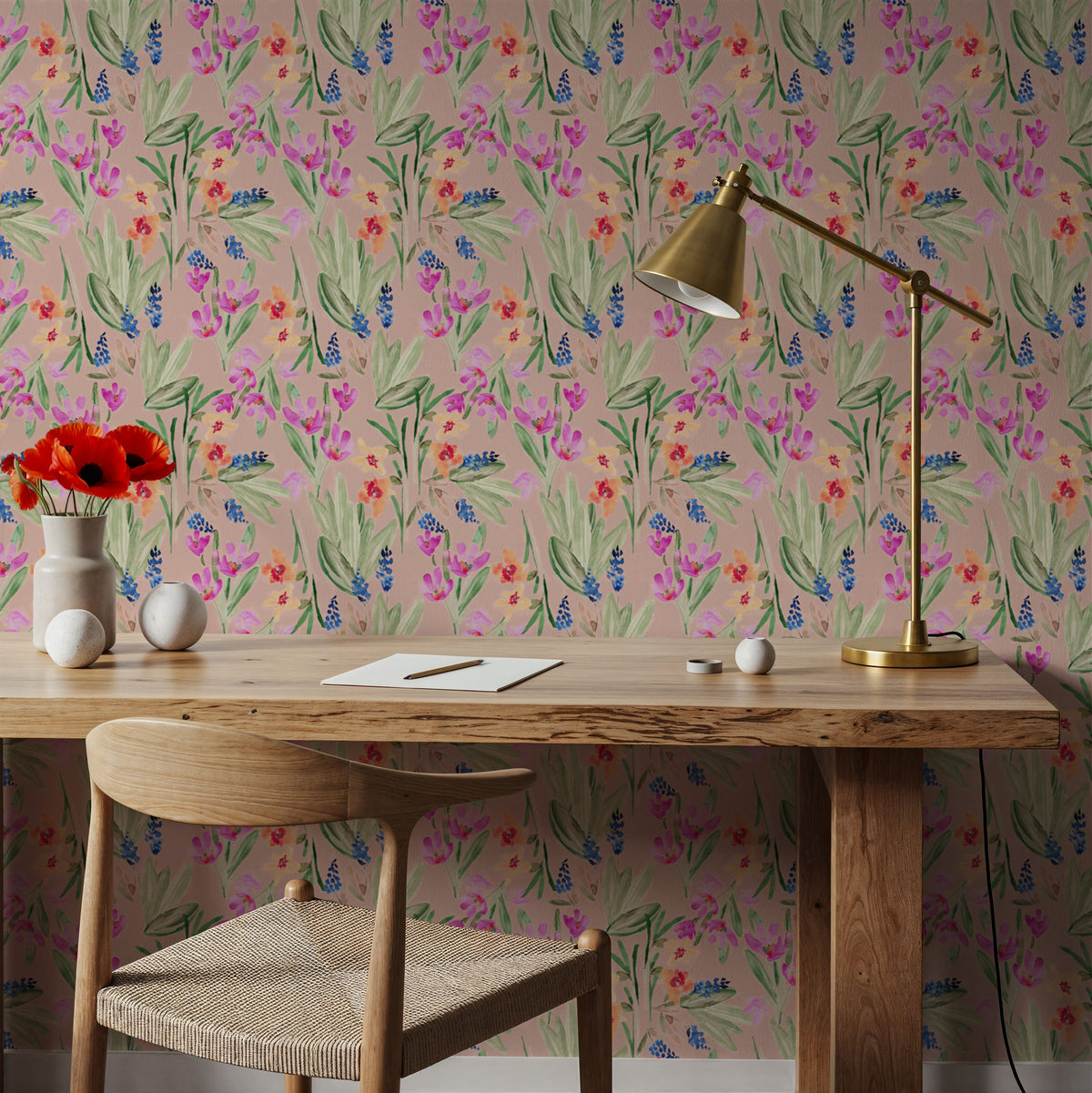 Flower Blush Dusty Pink Mural Wallpaper - room preview 04
