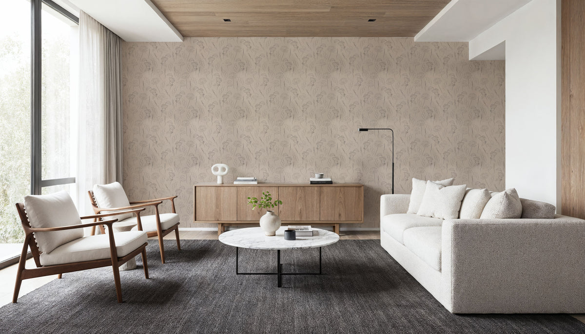 Botanical Study Beige Mural Wallpaper - room preview 04