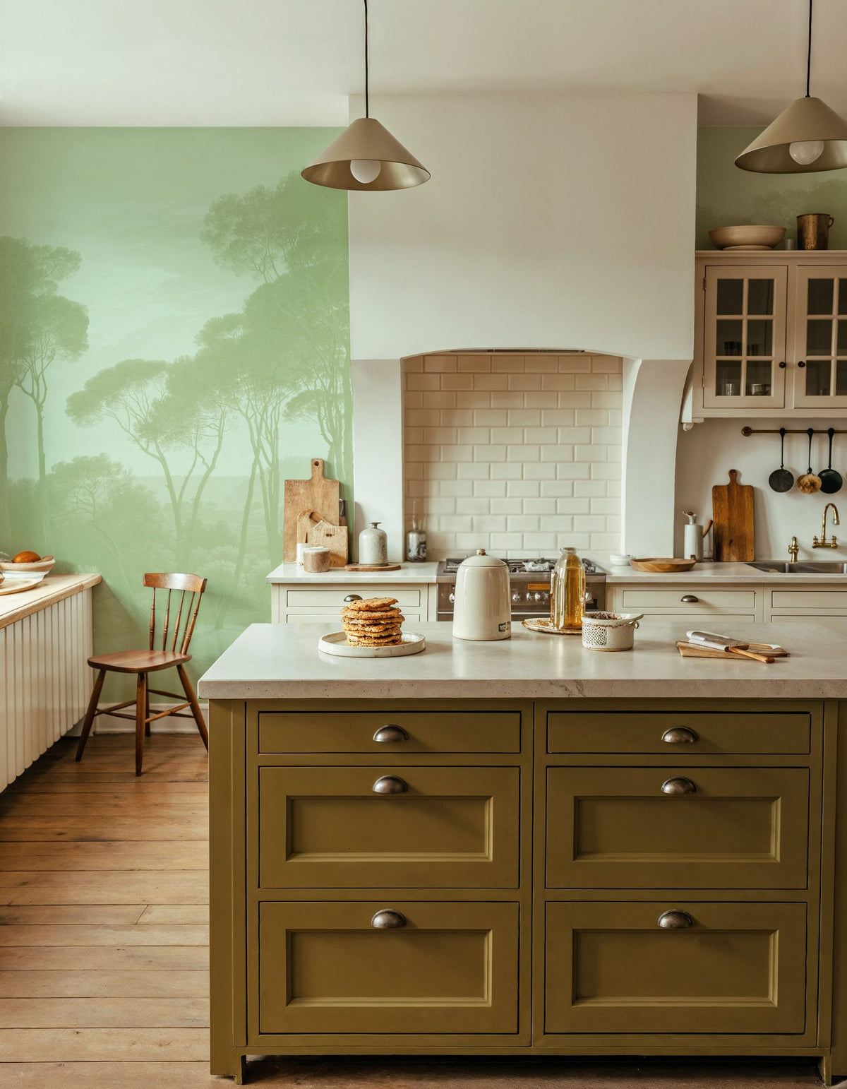 Mediterranean Pine Landscape, Pistachio Mural Wallpaper - room preview 04