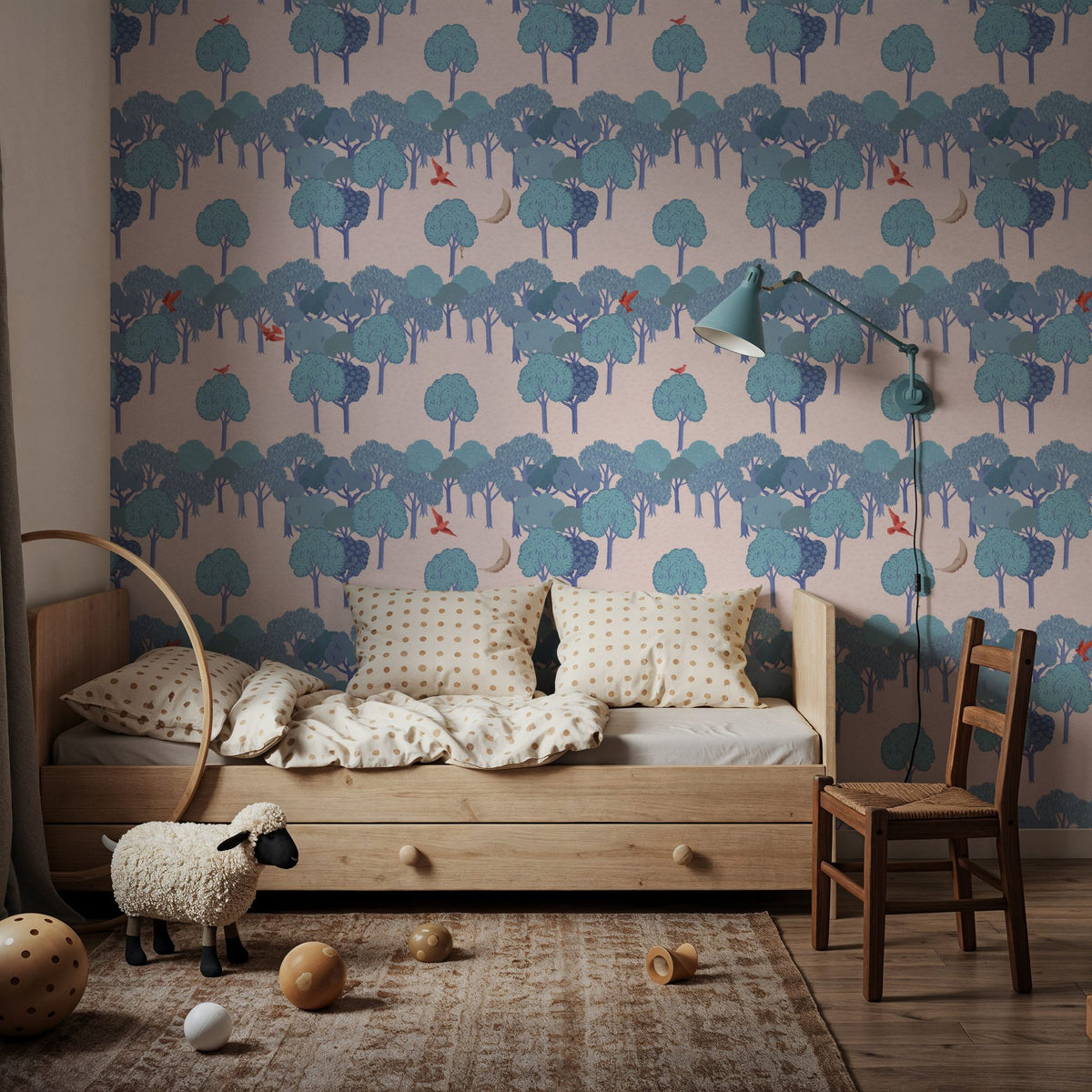 The Key to the Forest, Blue Mural Wallpaper - room preview 04