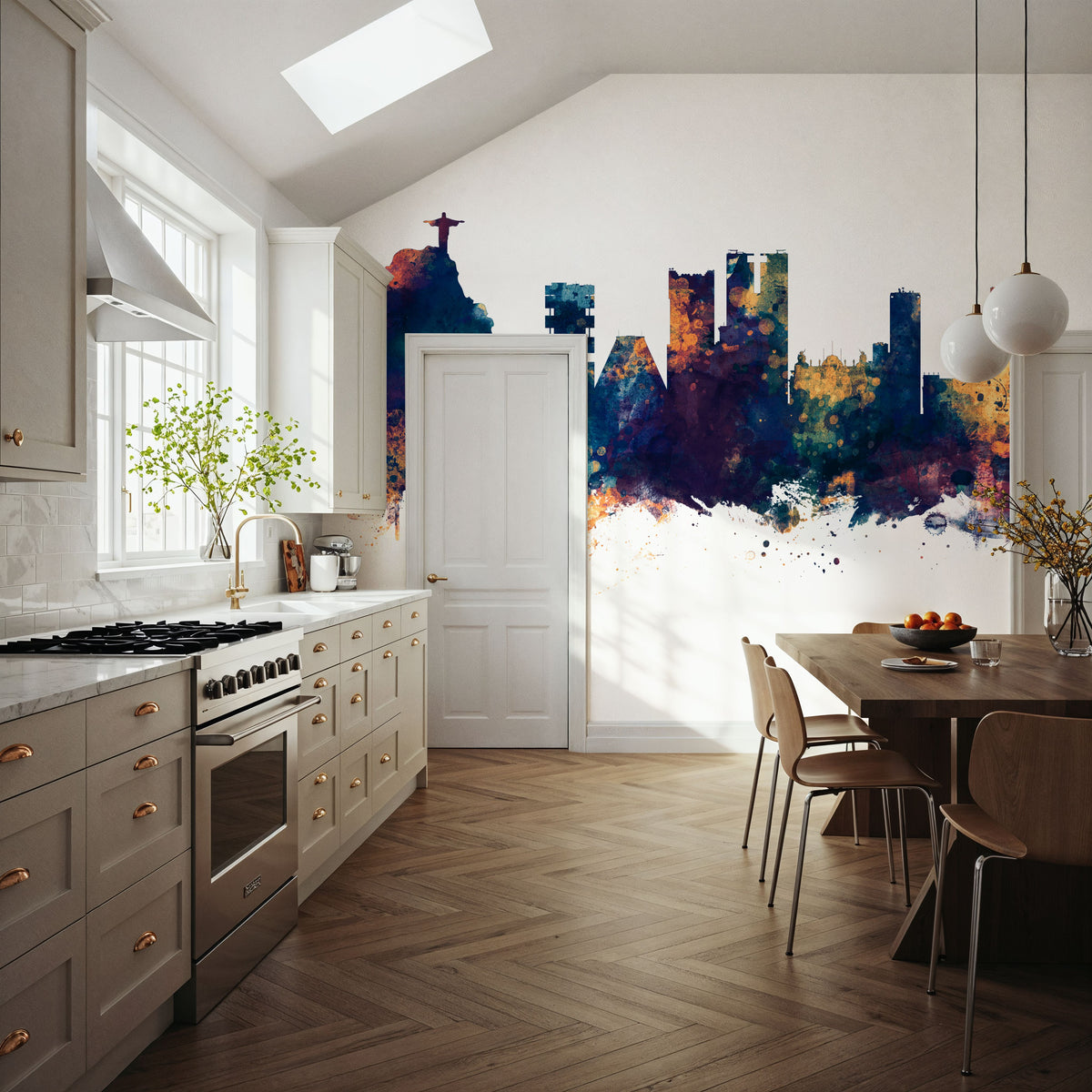 Rio De Janeiro Brazil Skyline Blue & Bronze Mural Wallpaper - room preview 04