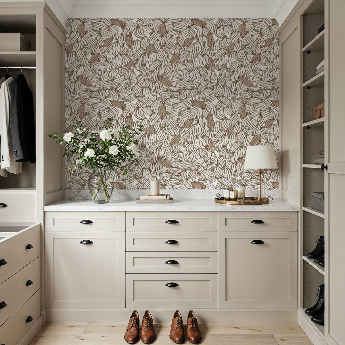 Negative Leaf, Cinnamon Mural Wallpaper - room preview 04