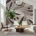 Modern Leaf Neutral Mural Wallpaper - room preview 04