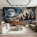 Monkey Family Night Giant Moon Watercolor Mural Wallpaper - room preview 04
