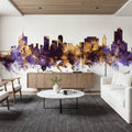Tulsa Oklahoma Skyline Purple & Gold Mural Wallpaper - room preview 04