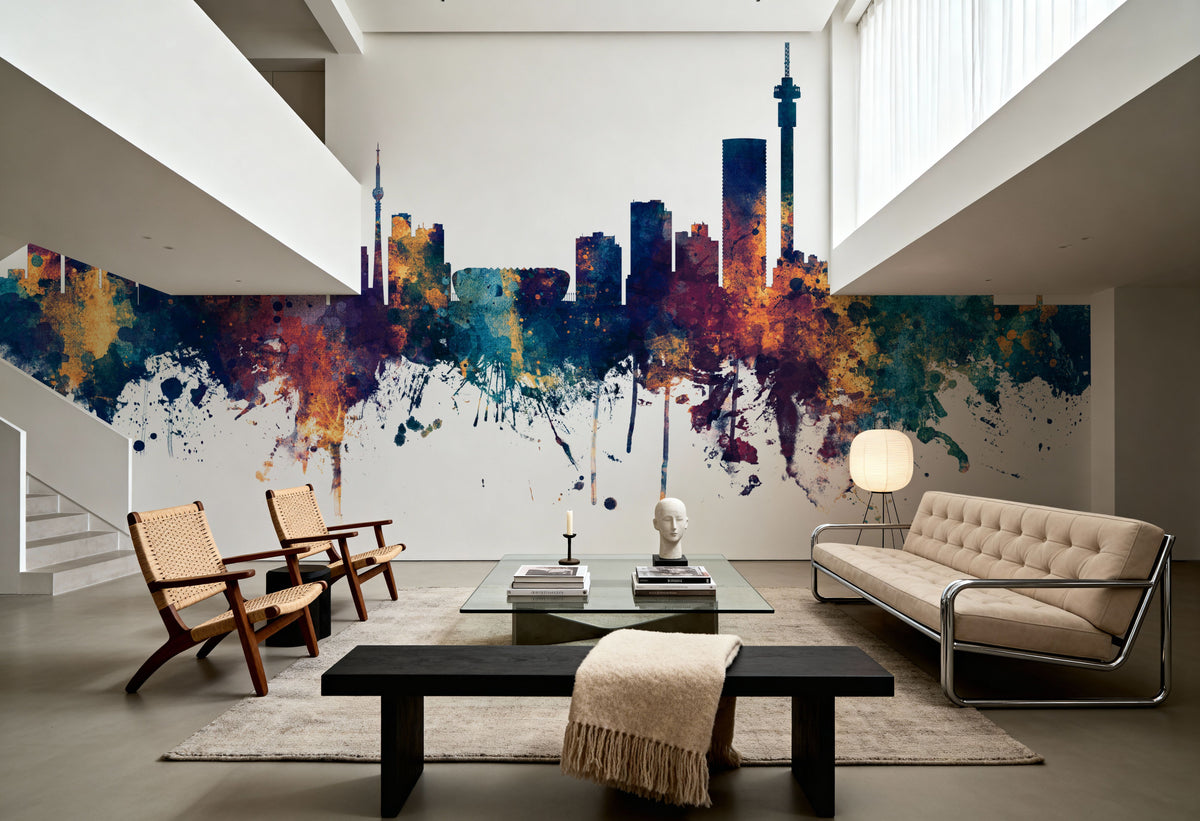 Johannesburg South Africa Skyline Blue & Bronze Mural Wallpaper - room preview 04