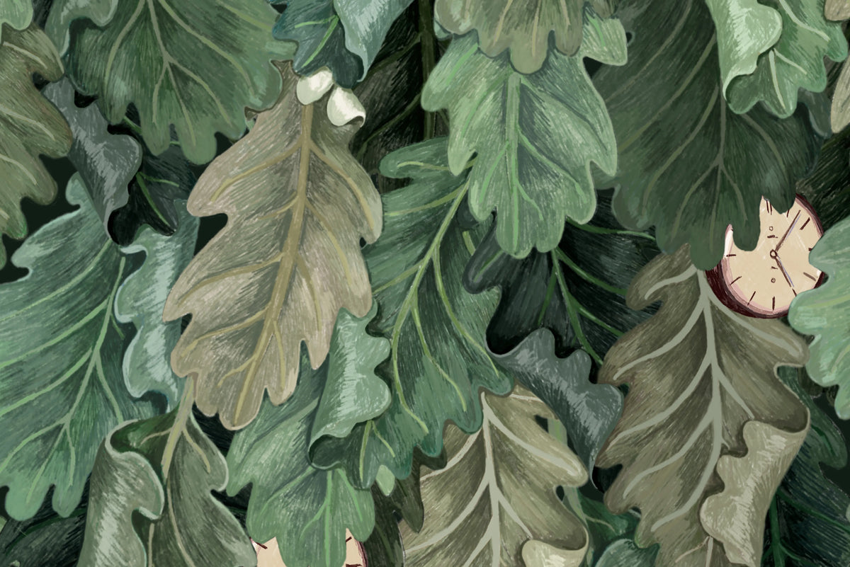No Time to Waste, Green Mural Wallpaper - room preview 04