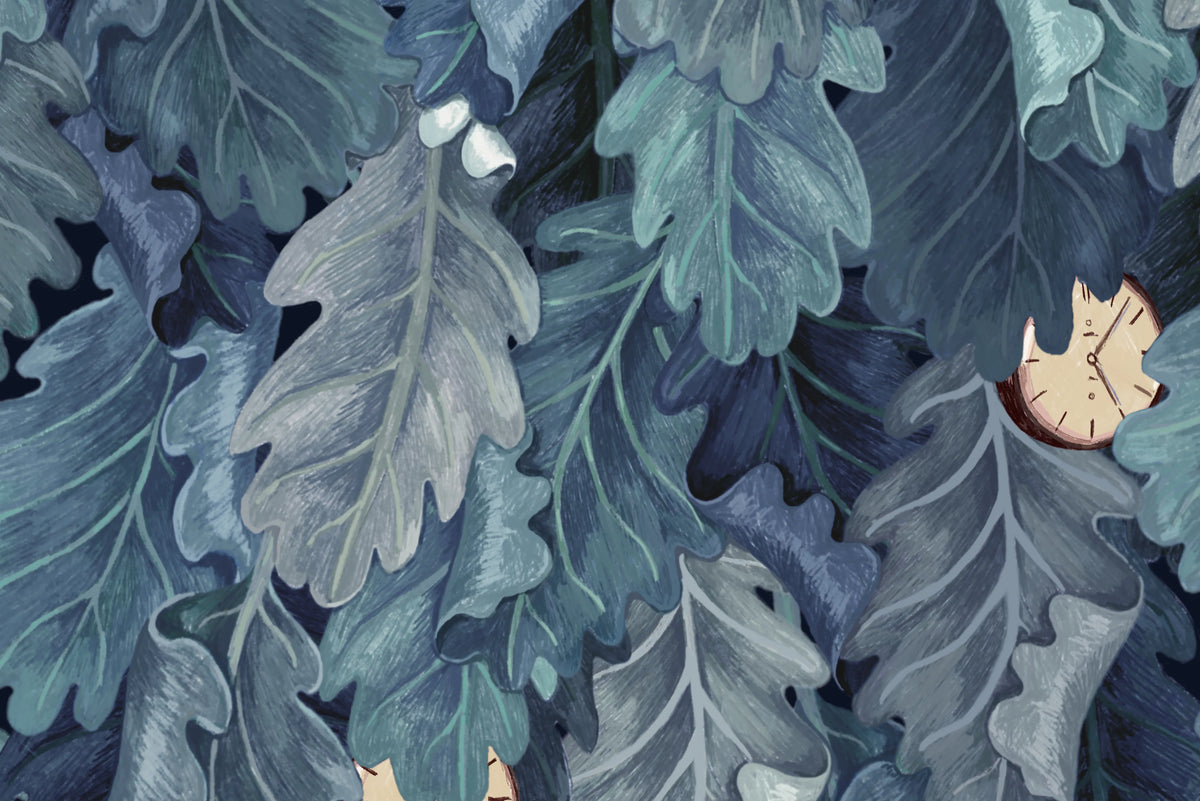 No Time to Waste, Blue Mural Wallpaper - room preview 04