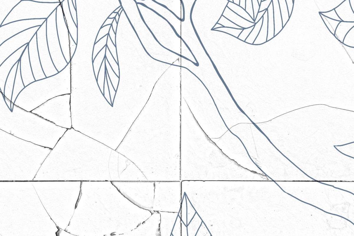 Rose Tiles, Blue Mural Wallpaper - room preview 04