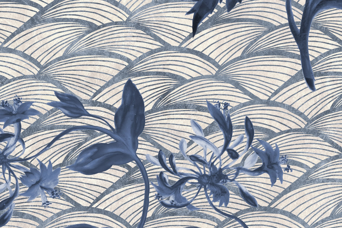 Floral Ripple Blue Mural Wallpaper - room preview 04