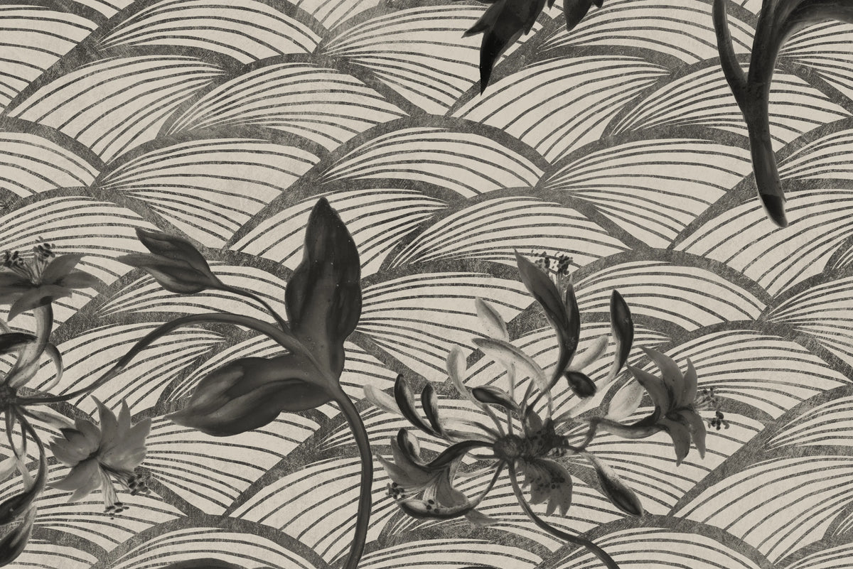 Floral Ripple Graphite Mural Wallpaper - room preview 04