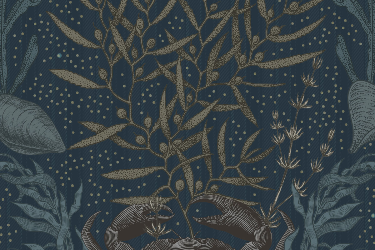 Claws & Clams, Ocean Blue Mural Wallpaper - room preview 04