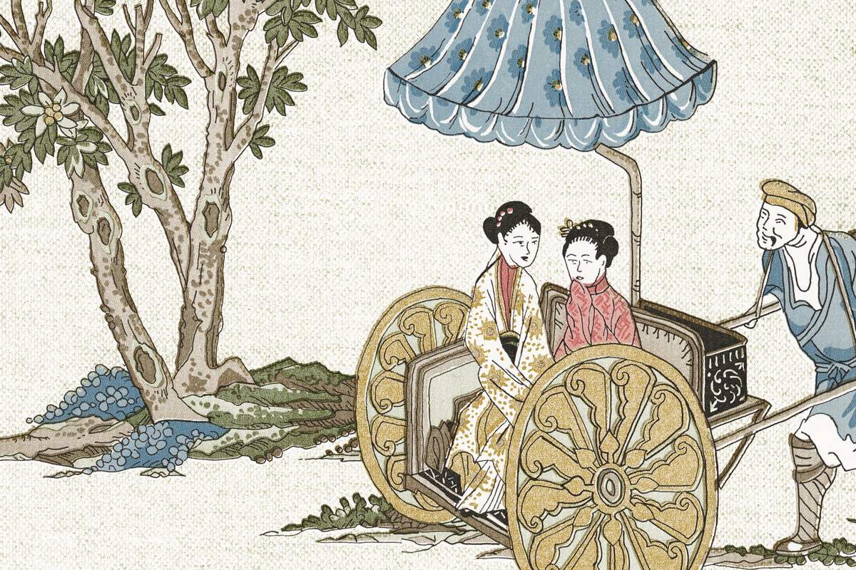 Toile Conversation, Beige Mural Wallpaper - room preview 04