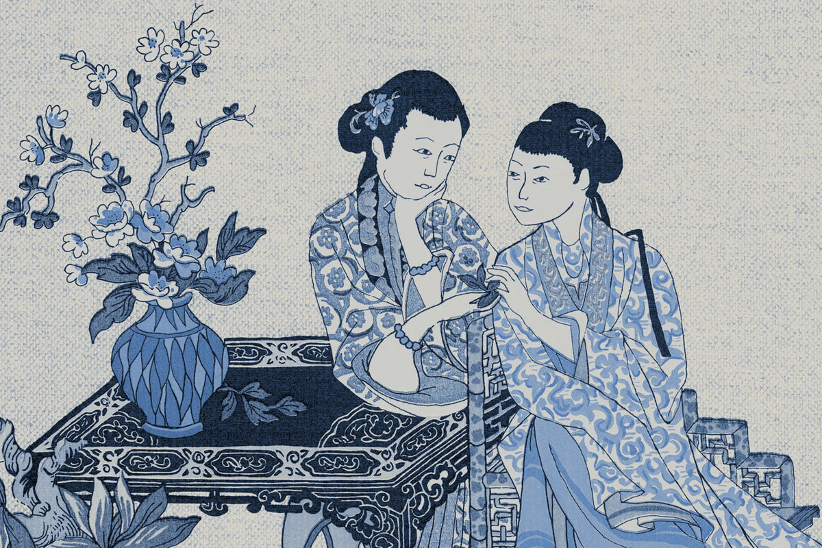 Toile Conversation, Blue Mural Wallpaper - room preview 04