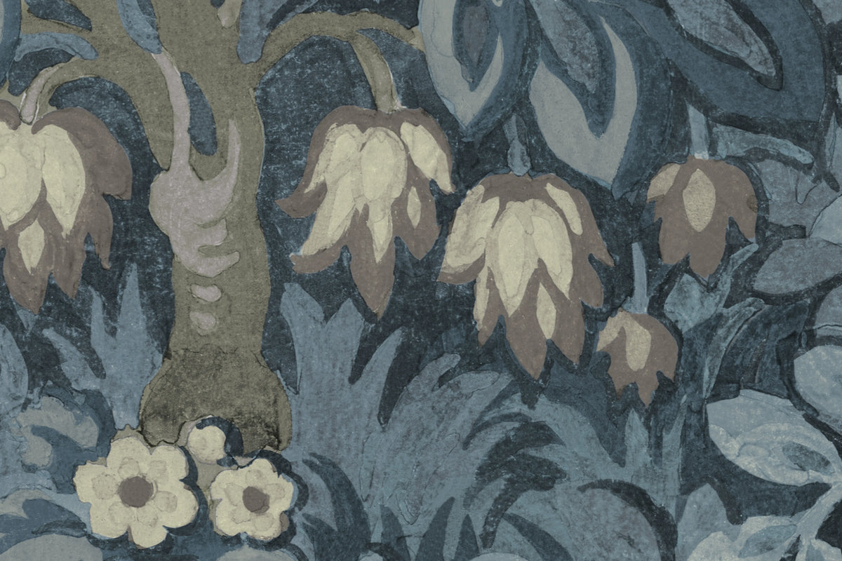 Flower Tree, Blue Mural Wallpaper - room preview 04