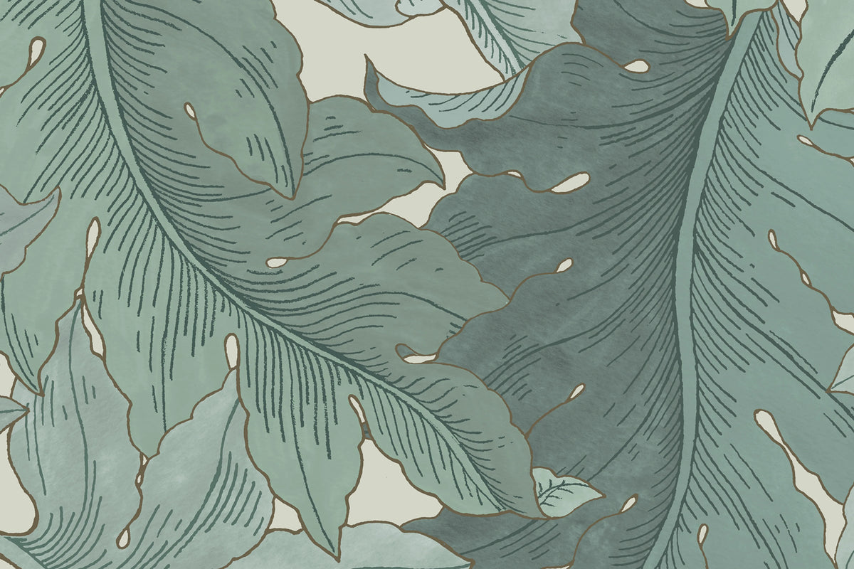 Swirling Fern, Teal Mural Wallpaper - room preview 04