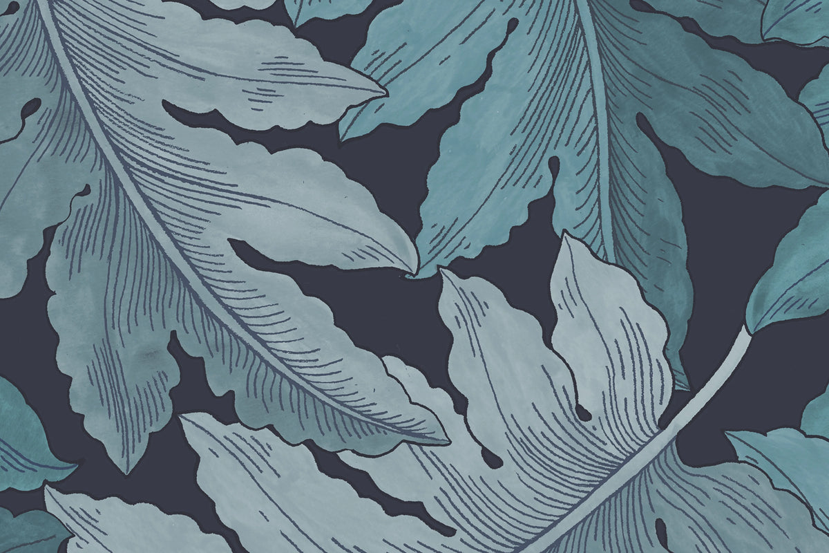 Swirling Fern, Blue Mural Wallpaper - room preview 04