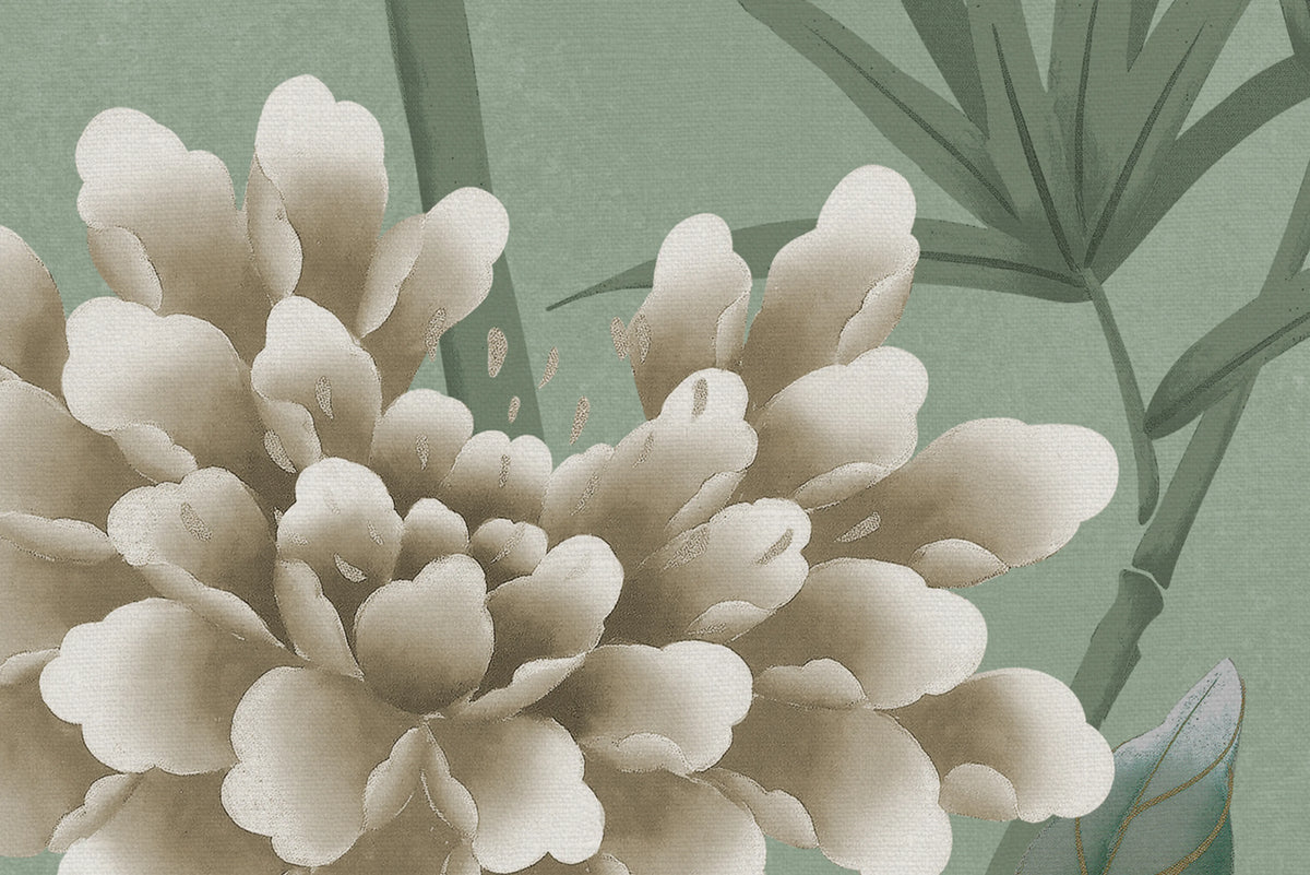 Eastern Bloom, Green Mural Wallpaper - room preview 04