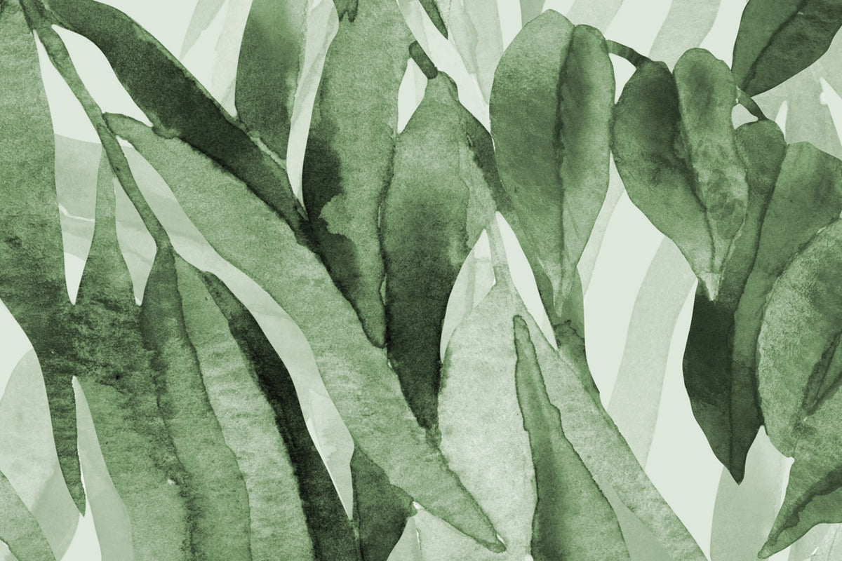 Hanging Branches, Solid Green Mural Wallpaper - room preview 04