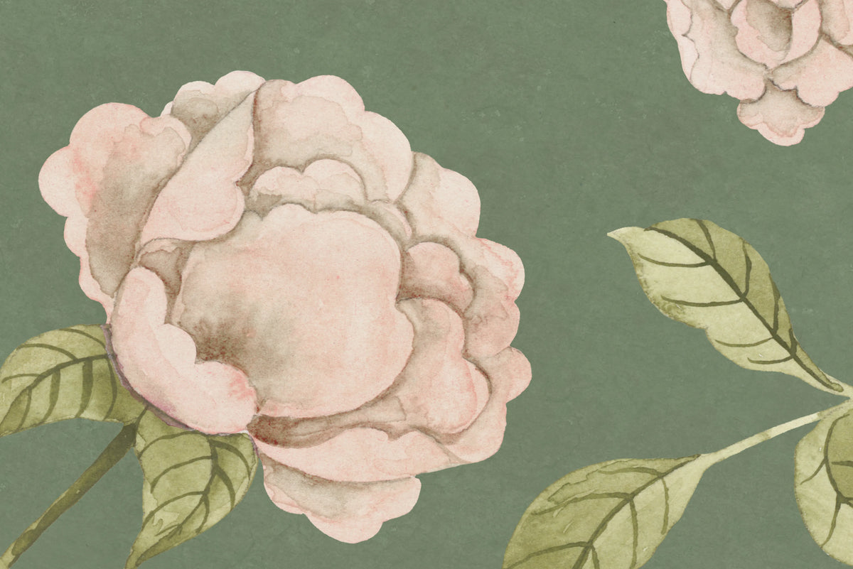 Peony Bloom, Green Mural Wallpaper - room preview 04