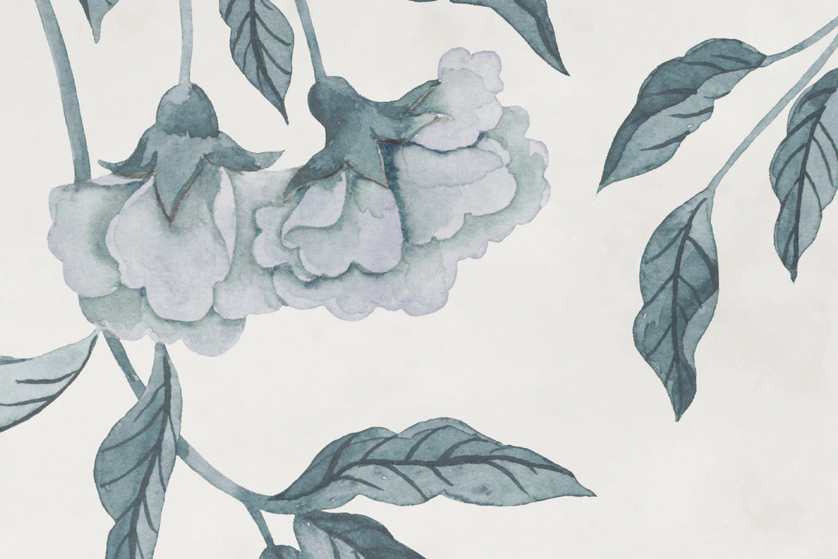 Peony Bloom, Blue Mural Wallpaper - room preview 04