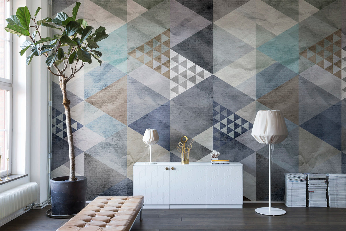 Quadrangle, Blue Mural Wallpaper - room preview 04